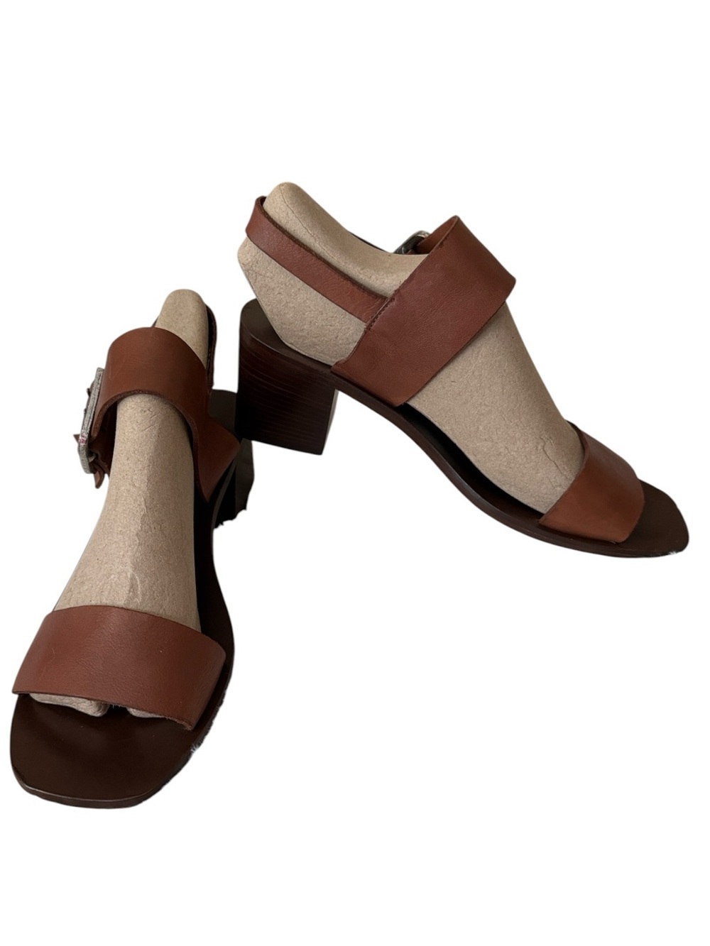 Boemos made in Italy Leather Block Heel Sandals,brown tone, size 40= US 9